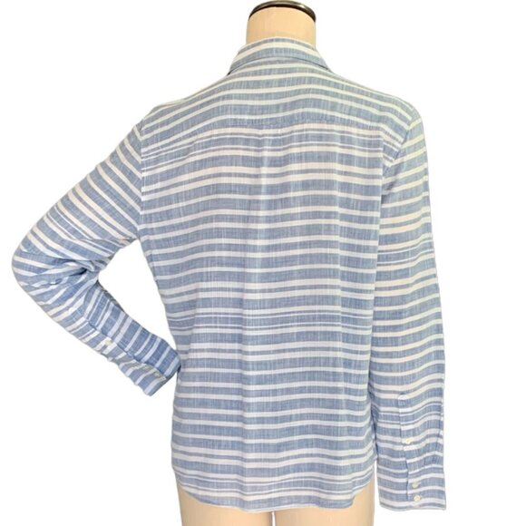 J. Crew The Perfect Shirt Cotton Button Down Sz L Blue & White Striped 118C - Picture 5 of 8